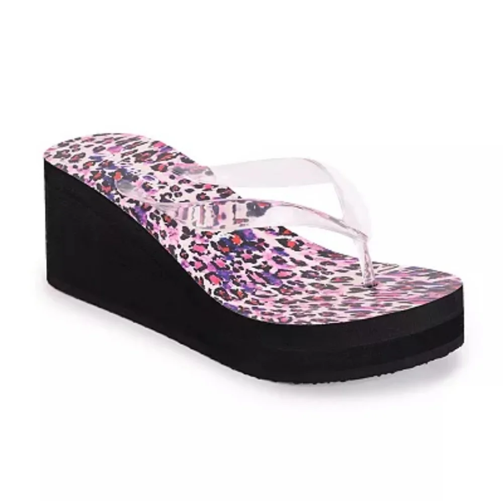 Betsey Johnson Leopard Print Wedge Platform Sandals with Clear Straps